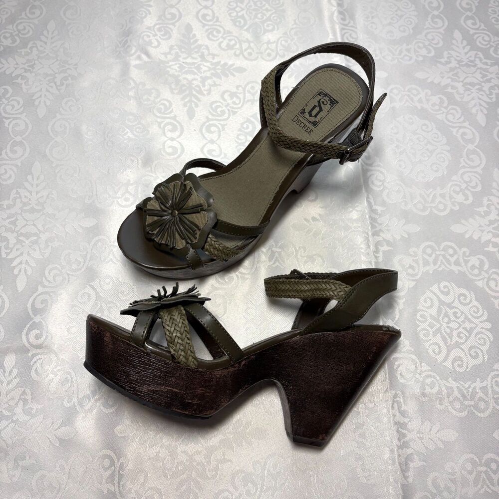 Decree Y2K Heels Deadstock Floral Green Platform Bratz Chunky Shoe Size 8